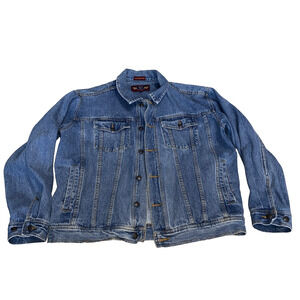Vintage Denim Gear Men Size L Blue Denim Trucker Jacket Made In Hong Kong